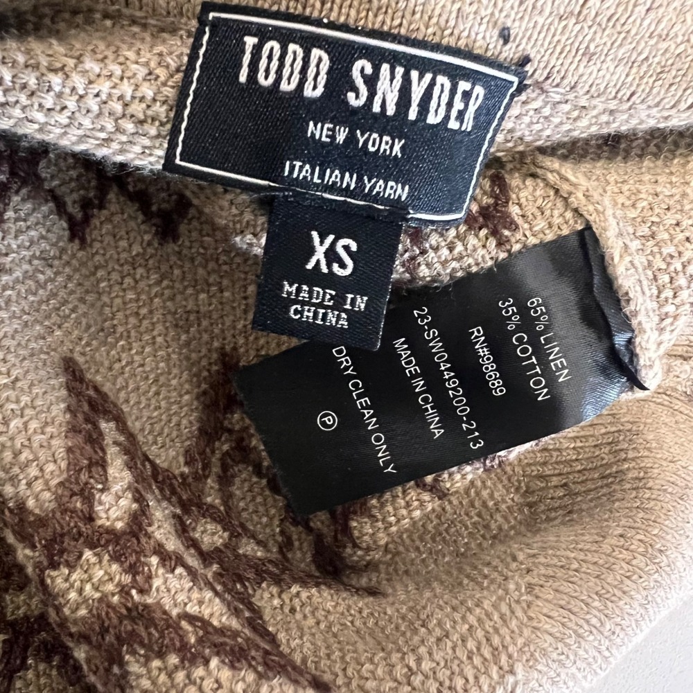 Todd Snyder Knit Polo Mens XS Linen Cotton Geometric Luxury Preppy Resortwear - Picture 3 of 6